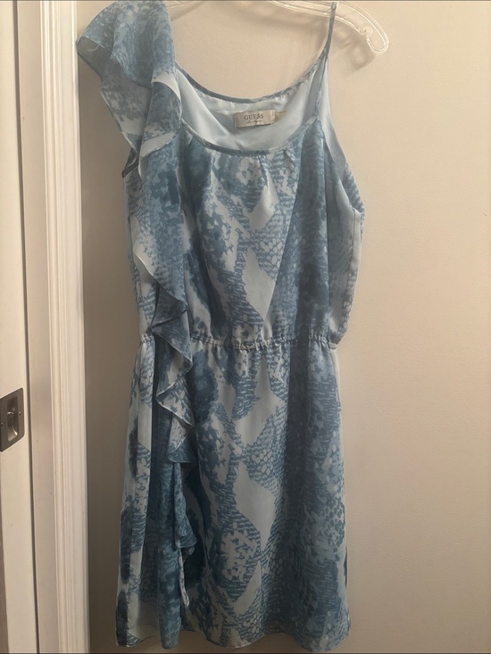 Guess Dresses & Skirts - GUESS Blue Printed One-Shoulder Ruffle Dress